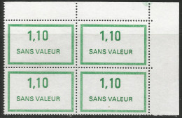 FRANCE - Timbres Fictifs F219** 1,10 Vert - Bloc De 4 Avec Coin De Feuille Supérieur - Fictifs