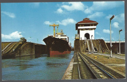 (PAN) CP FF-584-Cargo Vessel Passing Trough Open Gates From One Lock-chamber Into Another At Miraflores Locks,Panama Can - Panamá