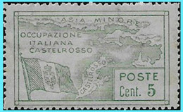 CASTELLORIZO- GREECE- GRECE - HELLAS- ITALY 1923: 5cent  Italian Post Office - From Set MNH** - Dodecanese