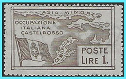 CASTELLORIZO- GREECE- GRECE - HELLAS- ITALY 1923: 1Lire Italian Post Office - From Set MNH** - Dodecanese