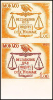 90212 Monaco N°661 Droits De L'homme Human Rights Balance Justice Essai Proof Non Dentelé Imperf ** MNH Paire Muticolore - Nuovi