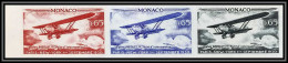 90179c Monaco N°649 Biplan Breguet 19 1930 Avion Essai (proof) Non Dentelé Imperf ** MNH Strip 3 Aviation - Posta Aerea