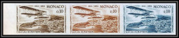 90175c Monaco N°642 Biplan Albatros 1964 Avion Essai (proof) Non Dentelé Imperf ** MNH Bande 3 Strip - Nuovi