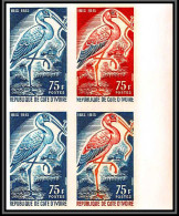 93647d Cote D'ivoire N°242 Ibis Oiseaux (birds) Bloc 4 Essai Proof Non Dentelé Imperf ** MNH 1965 - Ooievaars