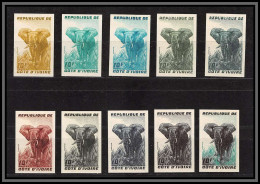 93541c Cote D'ivoire N°177 Elephant 1959 Lot De 10 Couleurs Dont Multicolore Essai Proof Non Dentelé Imperf ** MNH - Elefantes