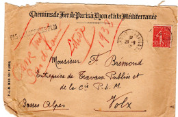 1932  " CHEMINS DE FER De PARIS à LYON "  Griffe  "  PAS Des LANCIERS P L M "  Envoyée à VOLX - Storia Postale