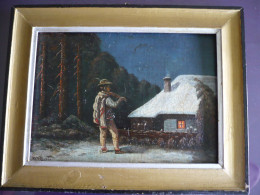 Jäger Vor Hütte Im Winter  -  Von Franz Paul Götte - Dat.1946  (1159RG) - Huiles