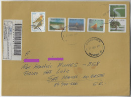 1997 Registered Cover São Miguel Do Oeste Blumenau 6 Stamp Tourism In Brazil Complete Series Urban Bird Saffron Finch - Storia Postale