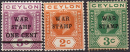 CEYLON/1918/MH/SC#MR1-MR2, MR4/ KING GEORGE V  / KGV / WAR TAX / PARTIAL SET - Ceylon (...-1947)