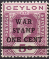 CEYLON/1918/MNH/SC#MR4/ KING GEORGE V  / KGV / WAR TAX / 1c ON 5c RED VIOLET - Ceylon (...-1947)