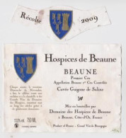 Etiquette Et Collerette HOSPICES DE BEAUNE " BEAUNE 1er Cru- Cuvée Guigone De Salins 2009 " (2934)_ev551 - Bourgogne
