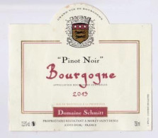 Étiquette " BOURGOGNE PINOT NOIR 2013 " Domaine Schmitt Morey St Denis (2665) _ev316 - Bourgogne