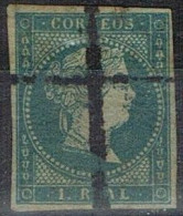 Sello BARRADO 1 Real Azul Verdoso 1855, Cruz, Edifil Num 41S º - Gebruikt