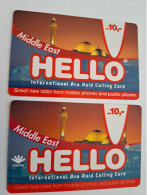 CURACAO NAF 10,- 2CARDS  MIDDLE EAST HELLO /SCARLET ( Diff Backside)   EZ TALK     ** 17070** - Antilles (Netherlands)