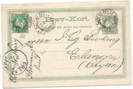 Norway Norge PSC Posthorn 5o. + Twin Value 5o. Christiania 31mar1890 To Erlangen Bayern Germany - Postwaardestukken