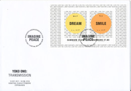 Denmark FDC 2-1-2018 Souvenir Sheet YOKO ONO Imagine Peace I Love You We'll Meet Again With Cachet - FDC