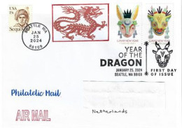 2024  YEAR OF THE DRAGON.  FDC Postmark Of The Seattle Chinatown-International District Post-office - Cartas & Documentos