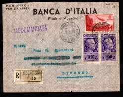 SOMALIA ITALIANA, BUSTA 1939, SASS. AOI 10 + A8, MOGADISCIO X LIVORNO - Somalia