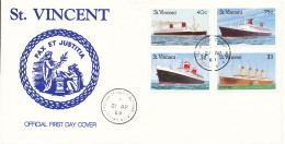 St. Vincent FDC 21-4-1989 Passenger Ships Complete Set Of 4 With Cachet - St.Vincent (1979-...)