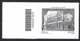 Italia 2018; Teatro Eliseo In Roma, 100° Inaugurazione; Francobollo A Barre Superiori A Sinistra. - Barcodes
