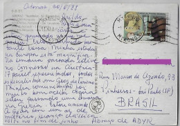 Greece 1988 Postcard Mykonos To Brazil Stamp Kyveli In The Secret Of Countess Valeraina Of Gregory Xenopoulo Theatre - Storia Postale
