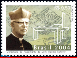 Ref. BR-2919 BRAZIL 2004 - VICENT SCHERER, CENT.ANNIV., RELIGION, MNH, FAMOUS PEOPLE 1V Sc# 2919 - Nuovi