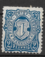 Privatpost Mannheim, Schöner Ungebrauchter  Wert Der Privat-Brief-Verkehr-Gesellschaft Von 1886 - Postes Privées & Locales