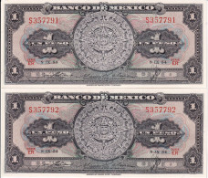 PAREJA CORRELATIVA DE MEXICO DE 1 PESO DEL 8-IX-1954 SIN CIRCULAR (UNC) (BANKNOTE) - Mexico