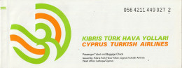 Turkey, Turquie, Turkei Cyprus Turkish Airlines . ( Original Passenger Ticket, 1993, 8x21 Cm.) - Altri & Non Classificati