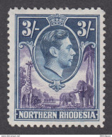 Northern Rhodesia 1938 King George VI 3 SHILLING MH* - Rhodésie Du Nord (...-1963)