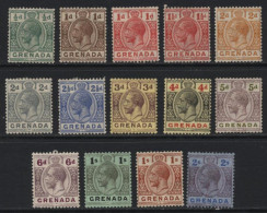 Grenada (B10). 1913 George V Definitives. 14 Values. Unused. Hinged. - Grenada (...-1974)