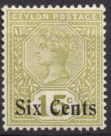 CEYLON/1899/MH/SC#158/ QUEEN VICTORIA /6c ON 15c OLIVE GREEN - Ceylon (...-1947)