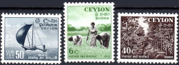 CEYLON/1954/MH/SC#321, 323-4/ RUBBER TREES/ RICE HARVEST / CANOE/ PARTIAL SET - Ceylon (...-1947)