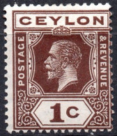 CEYLON/1912-25/MH/SC#200/ KING GEORGE V / KGV / 1c DEEP BROWN - Ceylon (...-1947)