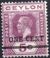 CEYLON/1918/MH/SC#223a/ KING GEORGE V / KGV / 1c ON 5c PURPLE - Ceylon (...-1947)