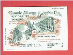 TORINO TURIN ITALIE DEPLIANT PUBLICITAIRE GRANDE ALBERGO BOLOGNA E CITTA RISTORANTE CORSO VITTORIO EMANUELE 60 - Cafés, Hôtels & Restaurants