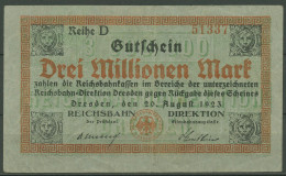 Deutsche Reichsbahn Dresden 3 Mio Mark 1923 Reihe D, Gebraucht (K1571) - Other & Unclassified