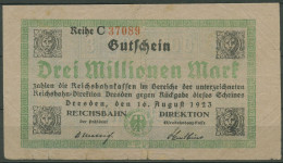 Deutsche Reichsbahn Dresden 3 Millionen Mark 1923, Gebraucht, Einriß (K1569) - Other & Unclassified