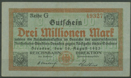 Deutsche Reichsbahn Dresden 3 Mio Mark 1923 Reihe G, Leicht Gebraucht (K1570) - Other & Unclassified