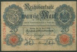 Dt. Reich 20 Mark 1910, DEU-37c Serie E/K, Stark Gebraucht (K1555) - 20 Mark