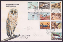 Birds Of Botswana, Barn OWL, Hibou, Eule, Uil, Red Teal, Guinea Fowl, Falcon Bird, Blacksmith Plover 1982 FDC - Kolibries