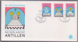 Curacao Masonic Grand Lodge, Freemasonry, Doorway, Column, 5 Steps, 7 Steps, Scott 531-33 Netherlands 1985 FDC - Massoneria