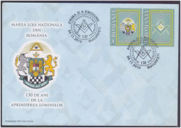 130 Years Of National Grand Lodge, Switching On The Light, Freemasonry, True Masonic Lodge, Seeing Eye Romania FDC 2010 - Massoneria