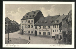 AK Waldenburg I. Sa., Hotel Goldener Löwe Und Deutsches Haus Am Markt Mit Obergasse  - Waldenburg (Sachsen)