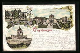 Lithographie Oeynhausen, Thermalbad Und Dekmal Kaiser Wilhelm I.  - Bad Oeynhausen