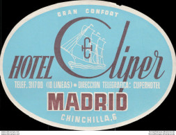 Bh94 Etichetta Da Bagaglio Hotel Clipper Madrid Spagna Spain - Andere & Zonder Classificatie