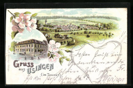 Lithographie Usingen /Taunus, Am Gasthaus, Totalansicht Vom Ort  - Usingen