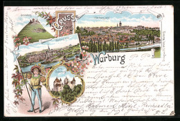 Lithographie Warburg, Teilansichten Einst Und Jetzt, Desenberg  - Warburg