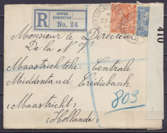 Grande Bretagne - L. Recommandée Affr. 4d1/2 Càd UPPER EDMONTON /23 JY 1917 Pour Banque à MAASTRICHT (Hollande) - Bande  - Lettres & Documents