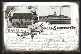 Lithographie Gross-Schierstedt, Restaurant B. Roeber, Kaliwerk Aschersleben Schacht V  - Aschersleben